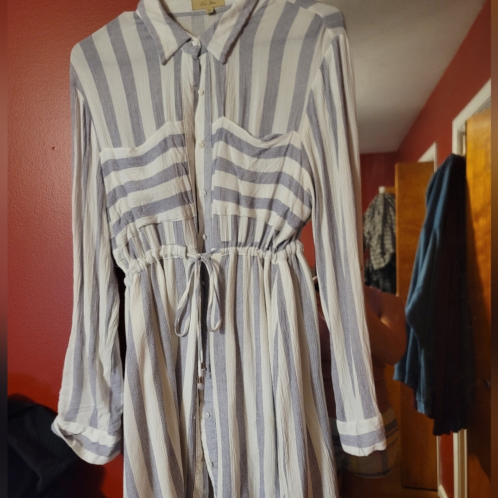 Love Notes White and Blue Striped Top